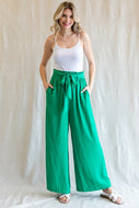 Solid Stretch-Band Ribbon Tie Pants