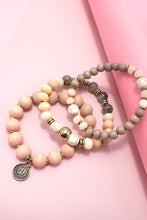 Load image into Gallery viewer, 3 ROW WOOD NATURAL BEAD STRETCH BRACELET SET
