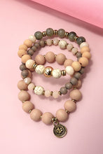 Load image into Gallery viewer, 3 ROW WOOD NATURAL BEAD STRETCH BRACELET SET
