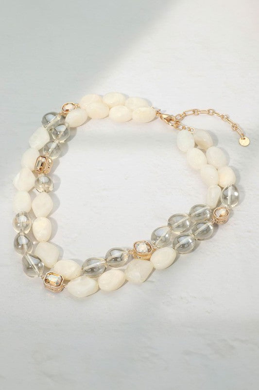 Bold Layered Marbled Pebble Faceted Necklace