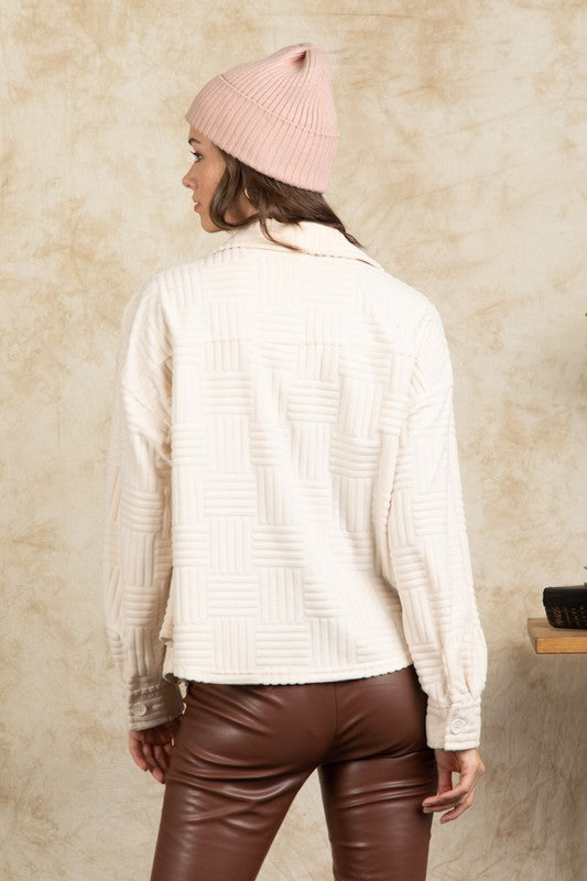 Comfy Soft Embossed Textured Towel Casual Shacket