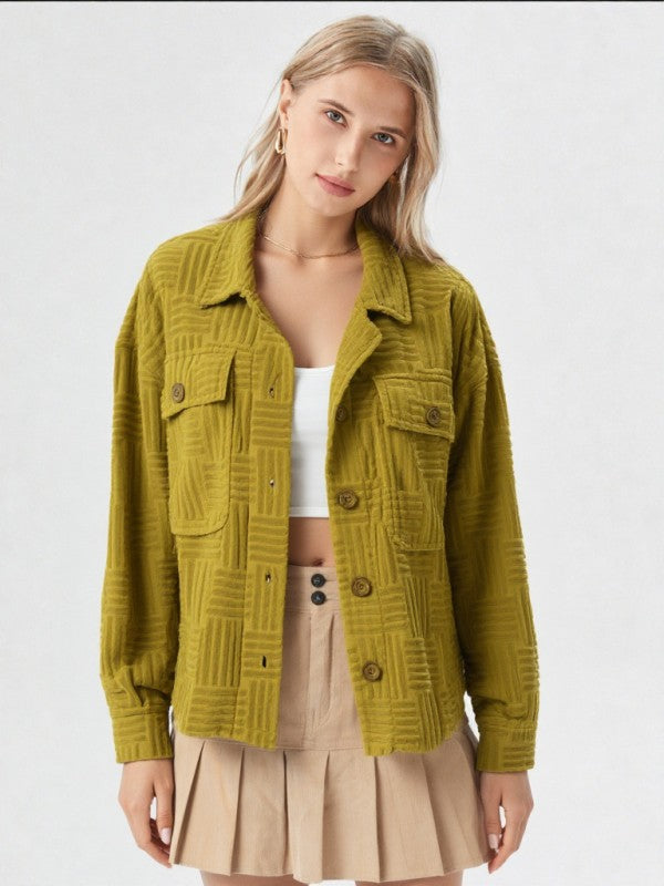 Comfy Soft Embossed Textured Towel Casual Shacket