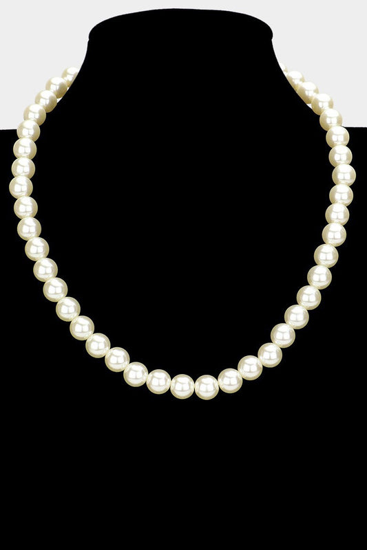 White Gold Dipped Brass Metal 10mm Pearl Necklace