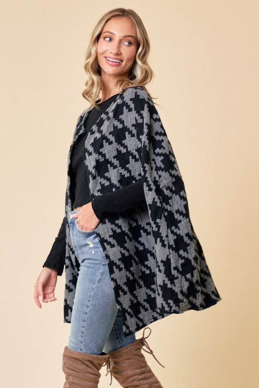 Sweater Shawl Wrap In Houndstooth Print