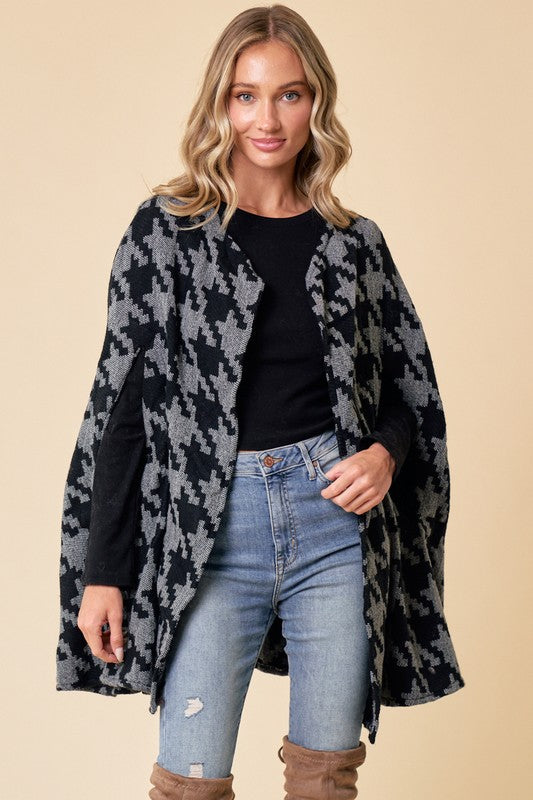 Sweater Shawl Wrap In Houndstooth Print