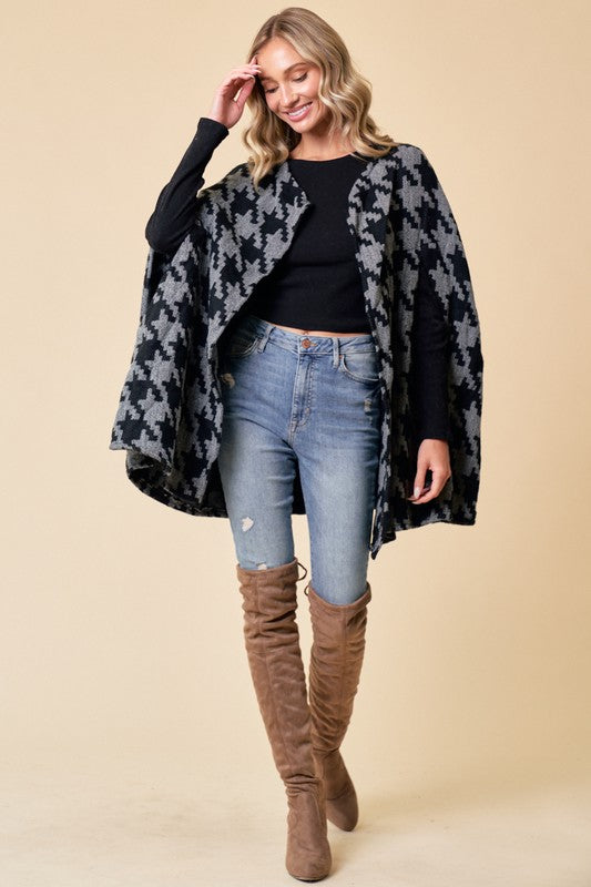 Sweater Shawl Wrap In Houndstooth Print