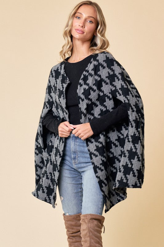 Sweater Shawl Wrap In Houndstooth Print