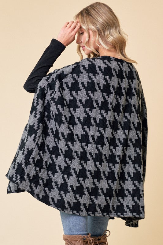 Sweater Shawl Wrap In Houndstooth Print