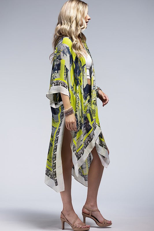 Geometric And Flower Print Kimono