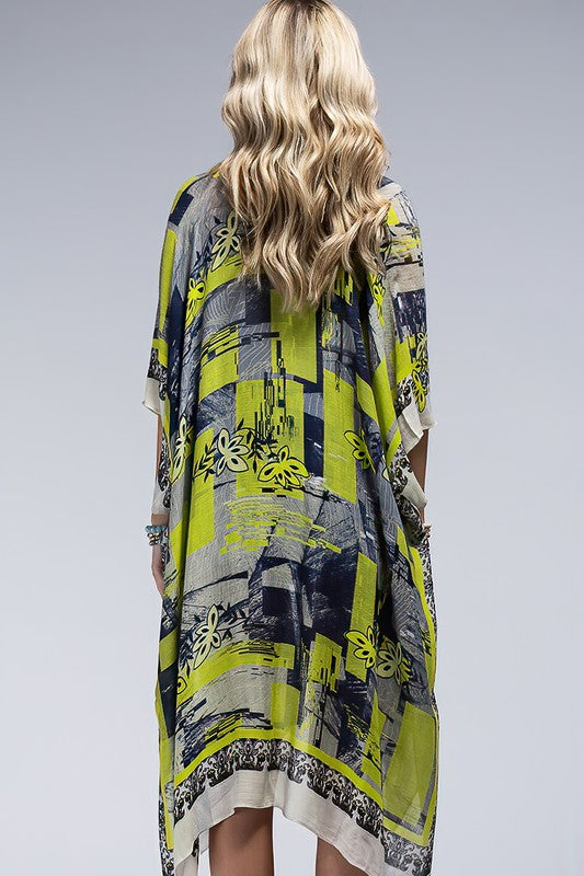 Geometric And Flower Print Kimono