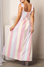 Load image into Gallery viewer, V-NECK RUFFLE MULTI COLOR STRIPES MAXI DRESS
