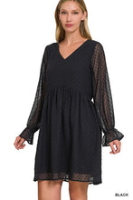 Load image into Gallery viewer, SWISS DOT LONG SLEEVE V-NECK DRESS
