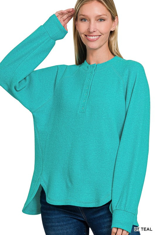 Brushed Melange Hacci Oversized Henley Sweater