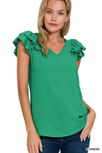 Load image into Gallery viewer, WOVEN AIRFLOW TIERED RUFFLE SLEEVE TOP
