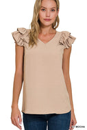 WOVEN AIRFLOW TIERED RUFFLE SLEEVE TOP