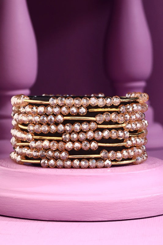 8 Layer Stackable Glass Bead & Metal Bracelet