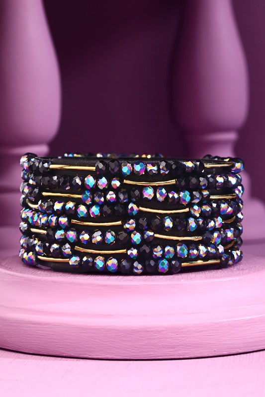 8 Layer Stackable Glass Bead & Metal Bracelet