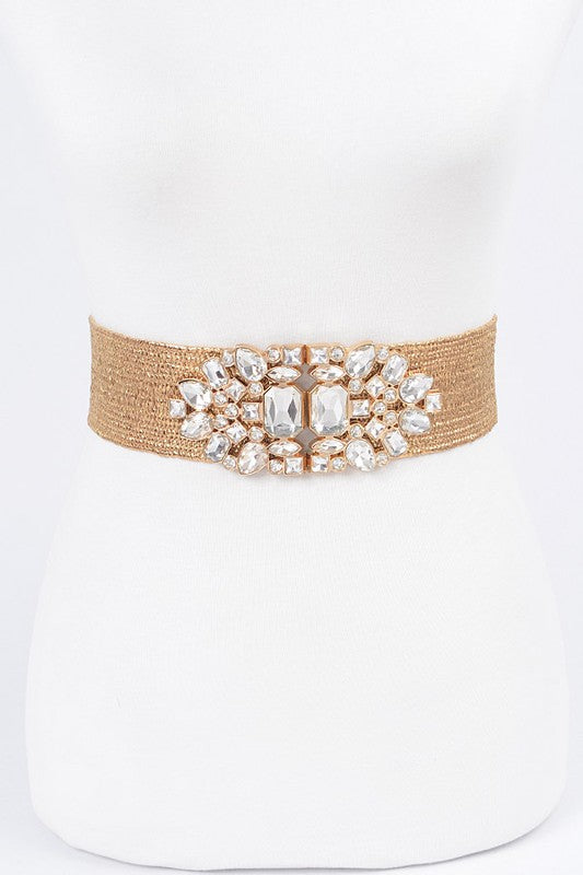 Multi Stone Metallic Straw Stretch Plus Size Belt