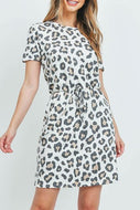 CINCH WAIST RIBBON FRONT LEOPARD DRESS