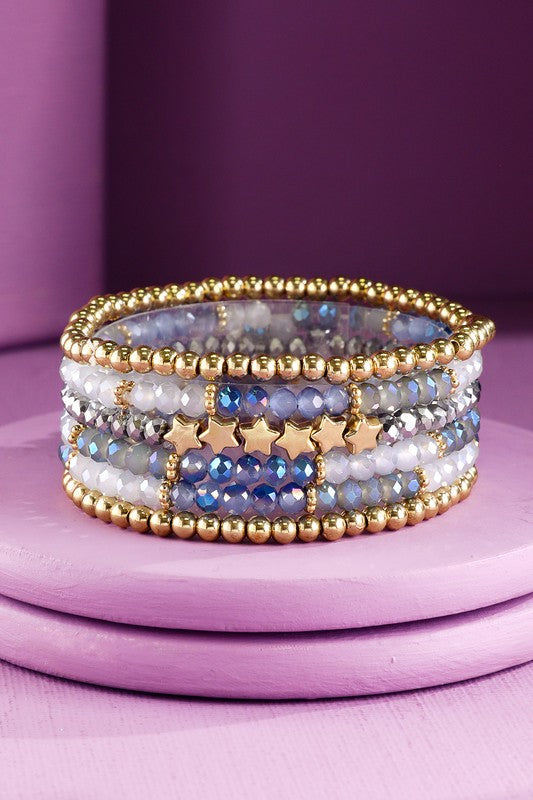 Layered Stackable Beaded Bracelets With Stars