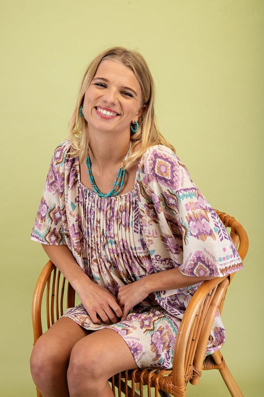 Printed Short Butterfly Sleeve Mini Dress
