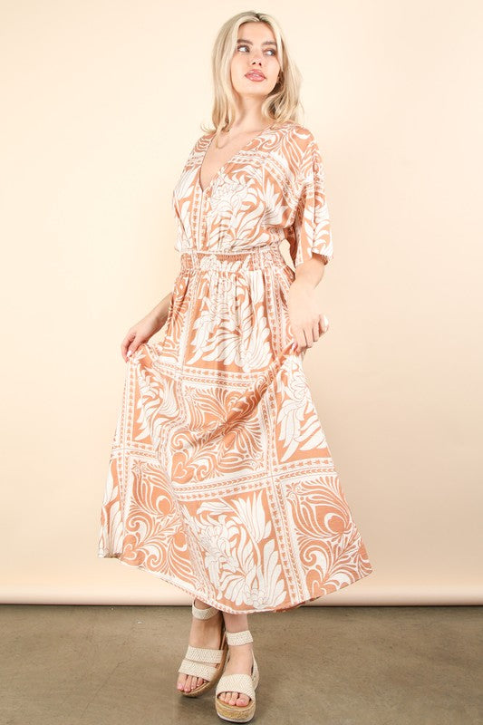 Printed V-neck Boho Midi Dress