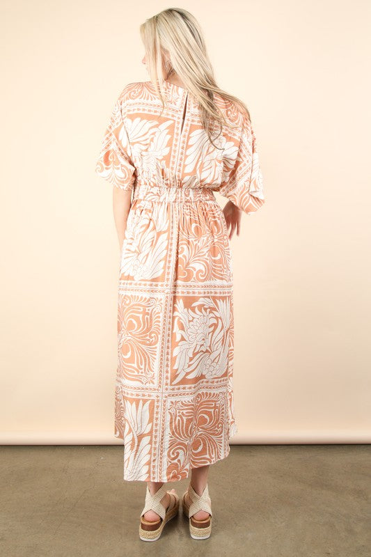 Printed V-neck Boho Midi Dress