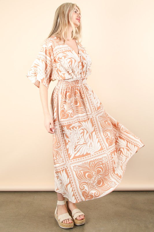 Printed V-neck Boho Midi Dress