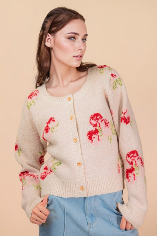 Print & Solid Soft Knit Sweater Cardigan