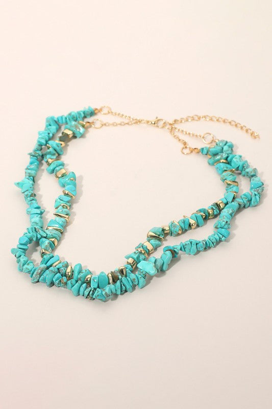 18k Gold Natural Stone Double Layered Necklace