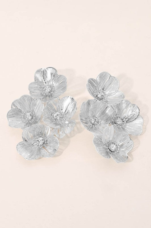 Stone Cutout Floral Petal Statement Earrings