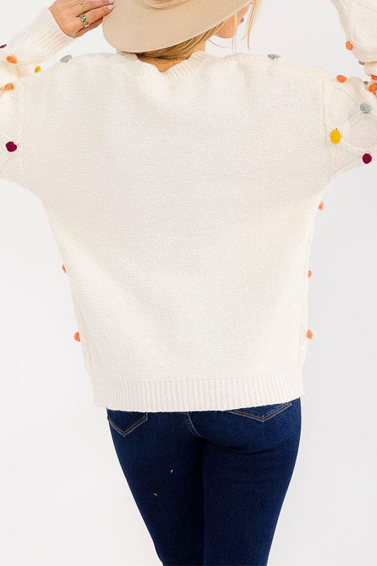 Long Sleeve Pullover Pom Pom Detailed Sweater