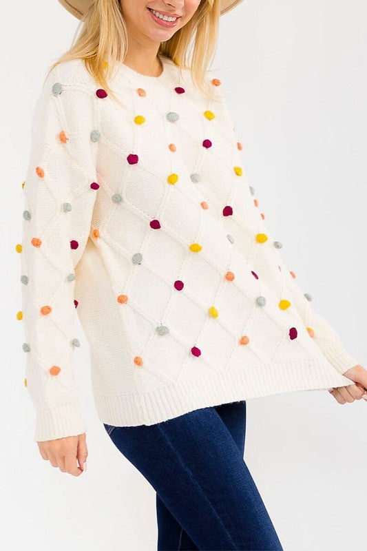Long Sleeve Pullover Pom Pom Detailed Sweater