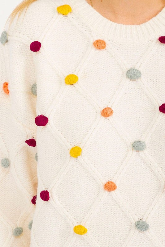 Long Sleeve Pullover Pom Pom Detailed Sweater