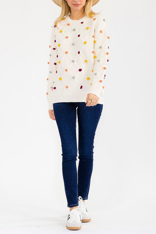 Long Sleeve Pullover Pom Pom Detailed Sweater