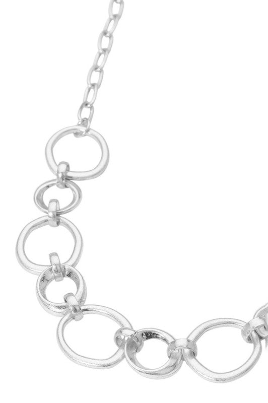 Brushed Metal Ring Link Necklace
