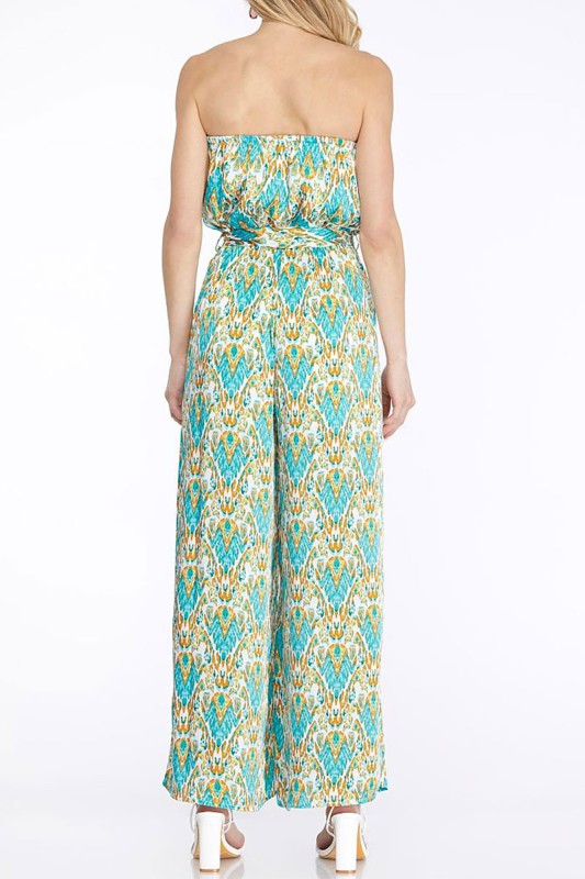 Strapless Tube W/waist Tie Pockets Woven Jumpsuit