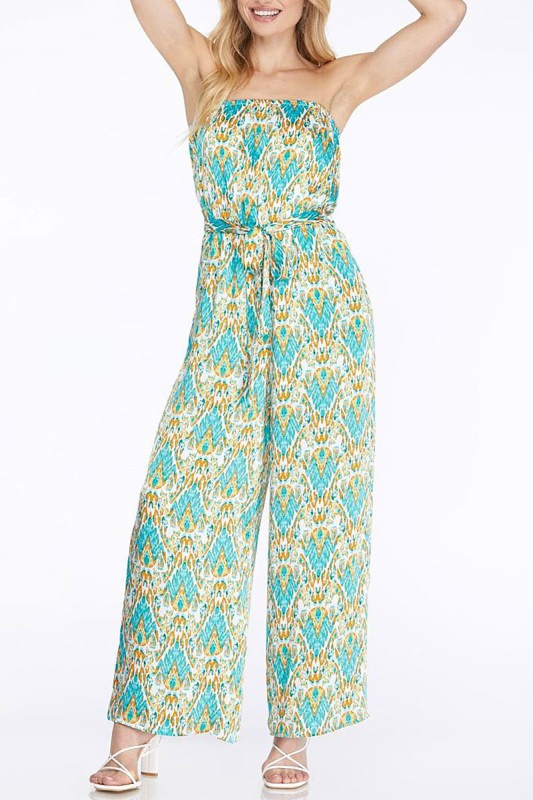 Strapless Tube W/waist Tie Pockets Woven Jumpsuit