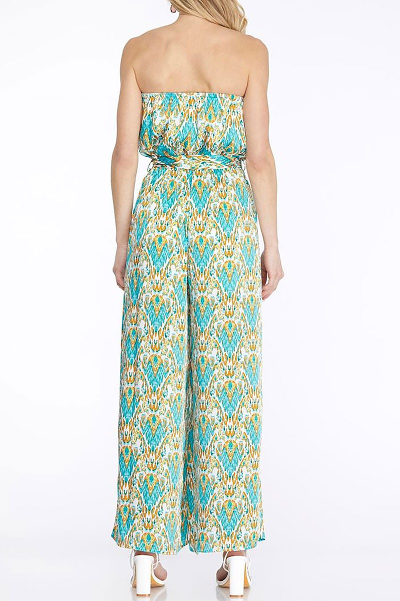 Strapless elastic waist Tie Pockets Woven Jumpsuit