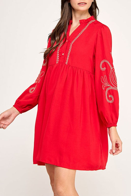 Embroidered Long Sleeve Dress