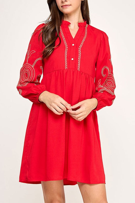 Embroidered Long Sleeve Dress