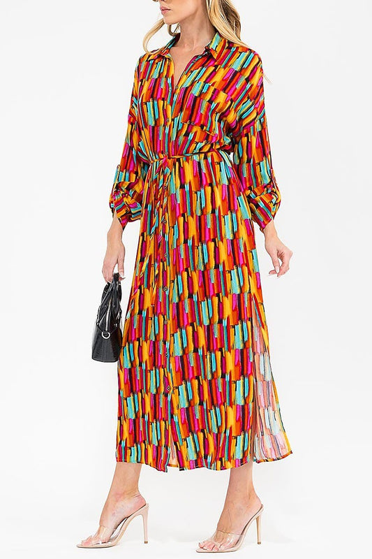 Vibrant  multi color button-up dress