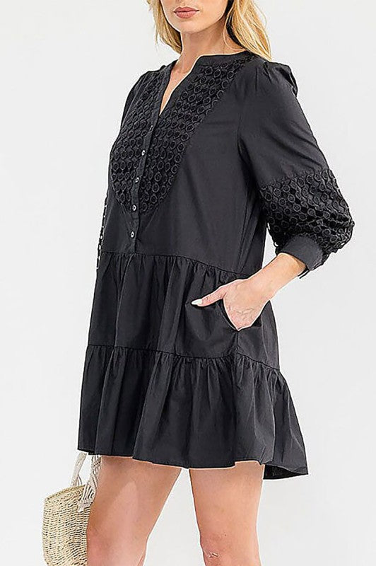 Button Up Front Pockets Detailed Mini Dress
