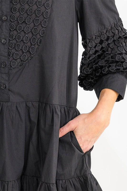 Button Up Front Pockets Detailed Mini Dress