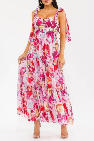 Sleeveless Smock Back Floral Maxi Dress