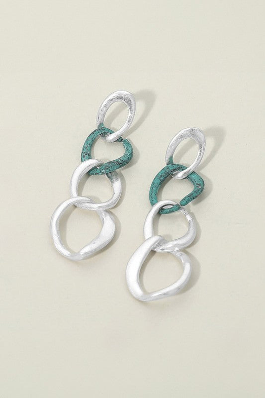 Two Tone Metal Link Chain Drop Earrings