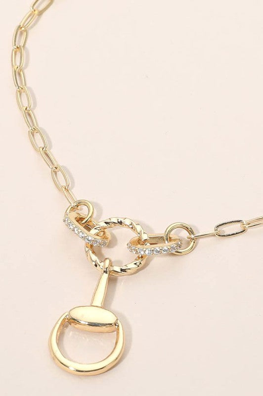 Rhinestone Paved Horseshoe Paperclip Necklace