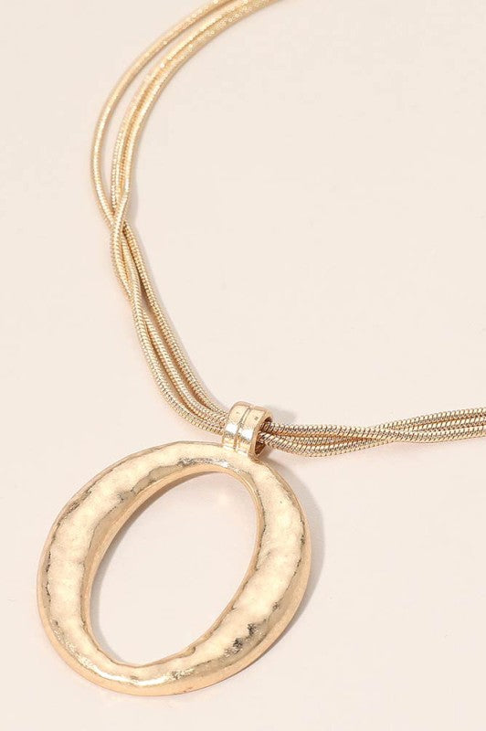 Hammered Metal Open Oval Layered Chain Necklace