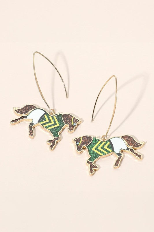 Horse Charm Drop Long Earrings