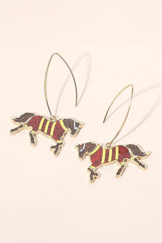 Horse Charm Drop Long Earrings